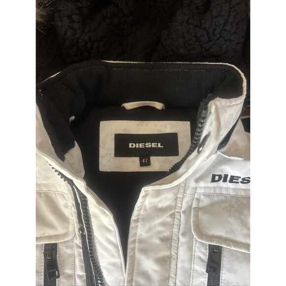 Diesel Boys Jacket Lt Gray Camo Puffer Parka w/Fur Trim Sz 4 Warm Cargo Pockets - Picture 4 of 12